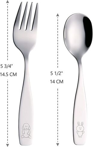 ANNOVA Kids Silverware 6 Pieces Children's Safe Flatware Set Stainless Steel - 3 x Forks, 3 x Children Dinner Spoons, Toddler Utensils, Metal Cutlery Set for LunchBox (Engraved Dog Bunny) in Kuwait