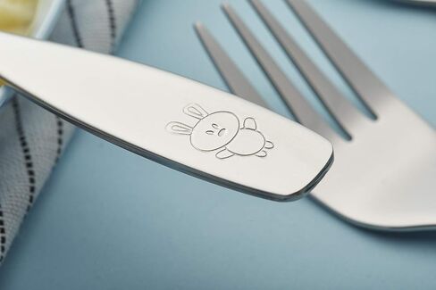 ANNOVA Kids Silverware 6 Pieces Children's Safe Flatware Set Stainless Steel - 3 x Forks, 3 x Children Dinner Spoons, Toddler Utensils, Metal Cutlery Set for LunchBox (Engraved Dog Bunny) in Kuwait