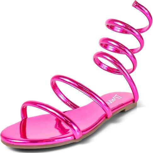 Liliana Women's Tizzy-2 Dual Strap Thick Strap Coil Wrap Around Leg Flat Sandals in Kuwait