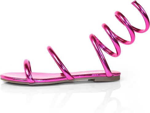 Liliana Women's Tizzy-2 Dual Strap Thick Strap Coil Wrap Around Leg Flat Sandals in Kuwait