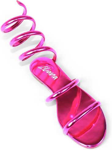 Liliana Women's Tizzy-2 Dual Strap Thick Strap Coil Wrap Around Leg Flat Sandals in Kuwait