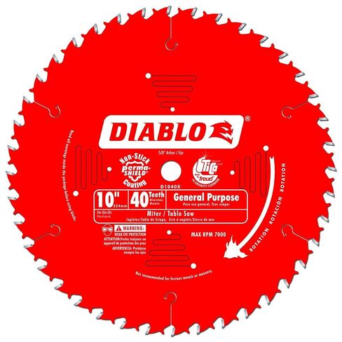Diablo General Purpose Saw Blade for Wood - 10" Dia, 40 ATB Teeth - 2-Pack | 5/8" Arbor, .098" Kerf, 15-Degree Hook Angle, .071" Plate, 7000 Max RPM - D1040X in Kuwait