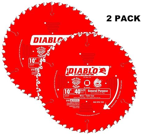 Diablo General Purpose Saw Blade for Wood - 10" Dia, 40 ATB Teeth - 2-Pack | 5/8" Arbor, .098" Kerf, 15-Degree Hook Angle, .071" Plate, 7000 Max RPM - D1040X in Kuwait