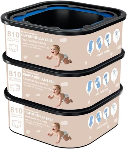 Jumbo Square Refills Disposal Bags Refill Compatible with Compatible with Diaper Genie Classic, Compact and Select Pails,Hold Up to 810 Newborn-Sized Diapers Per Refill, Pack of 3 in Kuwait