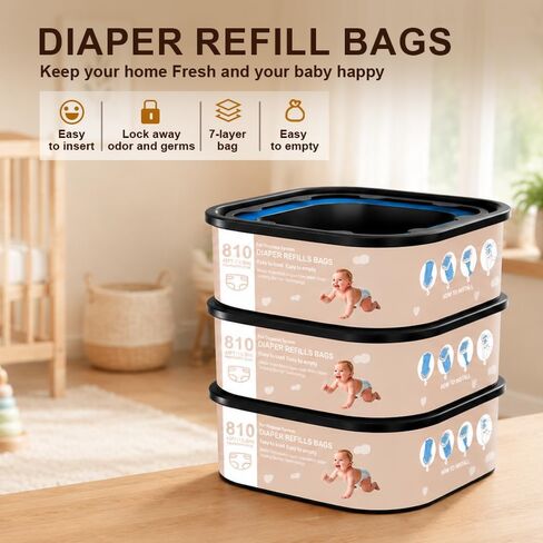 Jumbo Square Refills Disposal Bags Refill Compatible with Compatible with Diaper Genie Classic, Compact and Select Pails,Hold Up to 810 Newborn-Sized Diapers Per Refill, Pack of 3 in Kuwait