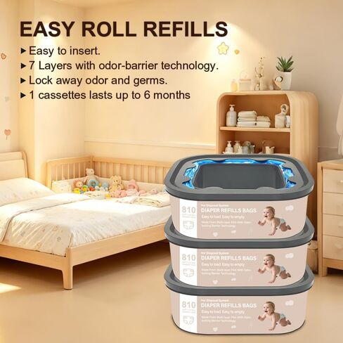 Jumbo Square Refills Disposal Bags Refill Compatible with Compatible with Diaper Genie Classic, Compact and Select Pails,Hold Up to 810 Newborn-Sized Diapers Per Refill, Pack of 3 in Kuwait