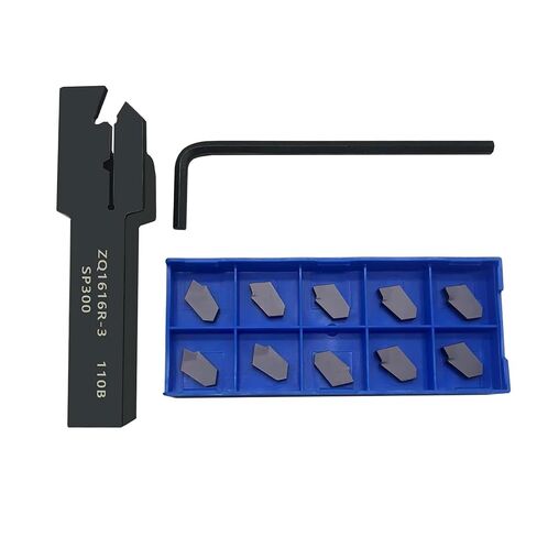 ZQ1616R-3 Grooving Tool Holder Durable Wear Resistant | 5/8 inch shank lathe turning tool holder comes with 10 PCS SP300 carbide inserts for grooving slotting and parting machining in Kuwait
