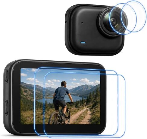 Custom Fit for Insta360 Go Ultra Camera Screen Lens Protector – 2 Tempered Glass Screen Protective Cover + 2 Lens PET Protector, Full-Screen Edge-to-Edge, Crystal Clear, Bubble-Free, Anti-Scratch in Kuwait