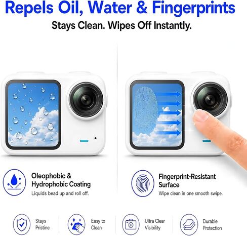Custom Fit for Insta360 Go Ultra Camera Screen Lens Protector – 2 Tempered Glass Screen Protective Cover + 2 Lens PET Protector, Full-Screen Edge-to-Edge, Crystal Clear, Bubble-Free, Anti-Scratch in Kuwait