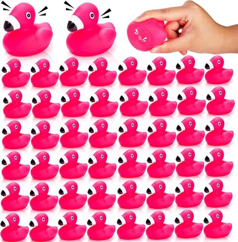 Goaste 50 Pieces Flamingo Rubber Ducks Bulk, Pink Flamingo Bath Toys, Cute Floating Squeaky Bathtub Ducks for Baby Shower, Birthday Party, Cake Decoration, Classroom Prizes in Kuwait