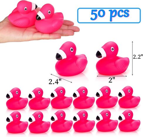 Goaste 50 Pieces Flamingo Rubber Ducks Bulk, Pink Flamingo Bath Toys, Cute Floating Squeaky Bathtub Ducks for Baby Shower, Birthday Party, Cake Decoration, Classroom Prizes in Kuwait
