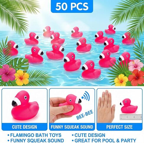 Goaste 50 Pieces Flamingo Rubber Ducks Bulk, Pink Flamingo Bath Toys, Cute Floating Squeaky Bathtub Ducks for Baby Shower, Birthday Party, Cake Decoration, Classroom Prizes in Kuwait