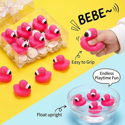 Goaste 50 Pieces Flamingo Rubber Ducks Bulk, Pink Flamingo Bath Toys, Cute Floating Squeaky Bathtub Ducks for Baby Shower, Birthday Party, Cake Decoration, Classroom Prizes in Kuwait