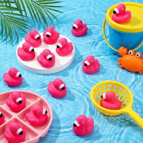 Goaste 50 Pieces Flamingo Rubber Ducks Bulk, Pink Flamingo Bath Toys, Cute Floating Squeaky Bathtub Ducks for Baby Shower, Birthday Party, Cake Decoration, Classroom Prizes in Kuwait