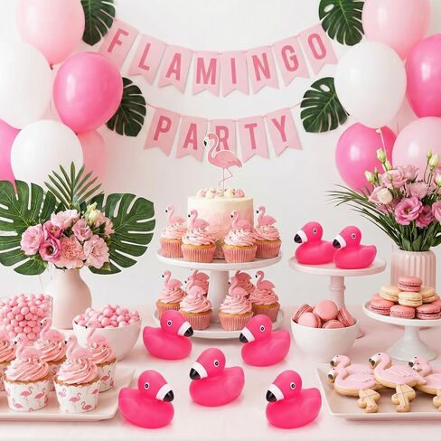 Goaste 50 Pieces Flamingo Rubber Ducks Bulk, Pink Flamingo Bath Toys, Cute Floating Squeaky Bathtub Ducks for Baby Shower, Birthday Party, Cake Decoration, Classroom Prizes in Kuwait