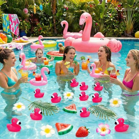 Goaste 50 Pieces Flamingo Rubber Ducks Bulk, Pink Flamingo Bath Toys, Cute Floating Squeaky Bathtub Ducks for Baby Shower, Birthday Party, Cake Decoration, Classroom Prizes in Kuwait
