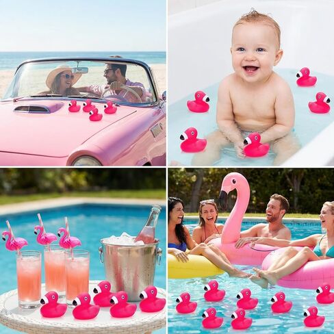 Goaste 50 Pieces Flamingo Rubber Ducks Bulk, Pink Flamingo Bath Toys, Cute Floating Squeaky Bathtub Ducks for Baby Shower, Birthday Party, Cake Decoration, Classroom Prizes in Kuwait