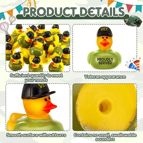 Deekin 24 Pcs Veteran Rubber Ducks Bulk 2 Inch Rubber Ducks Party Favor Veteran Decorations for Birthday Pool Party Occupation Cosplay in Kuwait