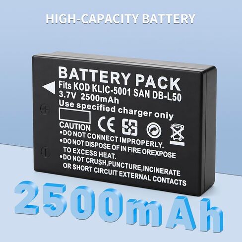2X KLIC-5001 Battery + LCD USB Charger for Kodak Easyshare P712 P850 P880 Z730 Z760 Z7590 DX6490 DX7440 DX7590 DX7630 Zoom and Sanyo DB-L50 DMX-WH1 HD1010 FH11 HD2000 VPC-WH1 HD2 in Kuwait
