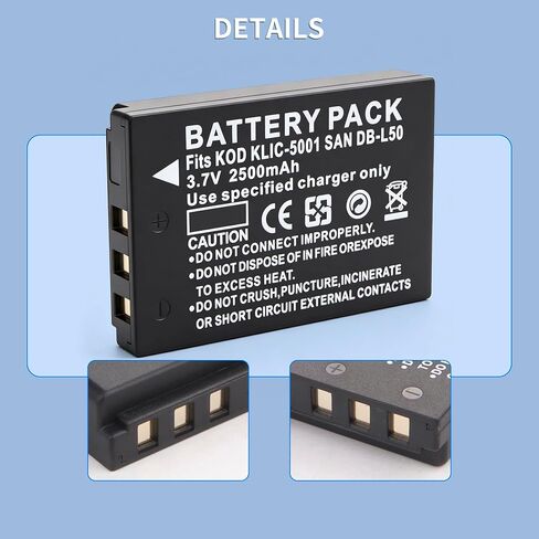 2X KLIC-5001 Battery + LCD USB Charger for Kodak Easyshare P712 P850 P880 Z730 Z760 Z7590 DX6490 DX7440 DX7590 DX7630 Zoom and Sanyo DB-L50 DMX-WH1 HD1010 FH11 HD2000 VPC-WH1 HD2 in Kuwait