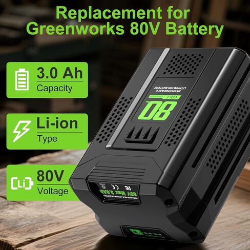 1 Pack 3.0Ah Battery Replacement for Greenworks 80V Battery, Compatible with Greenworks 80V Power Tools, Single-Port 80V Charger Compatible with Greenworks Pro 80V Battery in Kuwait