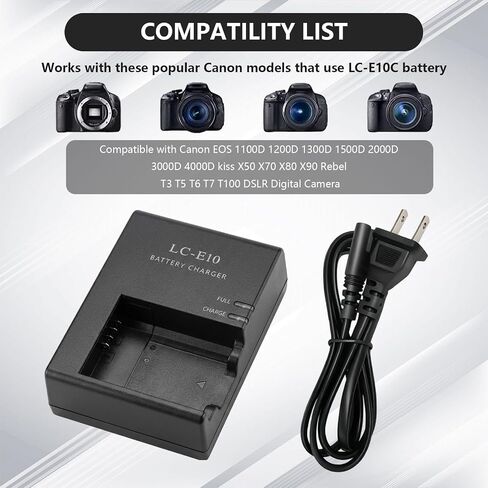 LC-E10 LC-E10E LP-E10 LC-E10C Quick Battery Charger Compatible with Canon EOS Rebel T7 T6 T5 T3 T100 4000D 3000D 2000D 1500D 1300D 1200D 1100D DSLR Digital Camera in Kuwait