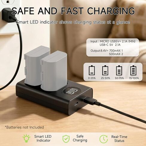 LP-E6 USB Dual Slot Charger for Canon EOS R6 Mark II R5 R6 R7 | Smart Camera Battery Charger for Canon LP-E6N LP-E6NH, Fits 5D Mark IV III II 6D II 90D 80D in Kuwait