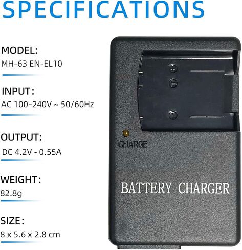 MH‑63 EN EL10 Battery Charger for EN‑EL10 Battery | Compatible with Nikon Coolpix S60 S200 S210 S220 S500 S510 S520 S570 S600 S700 S3000 S4000 Cameras in Kuwait