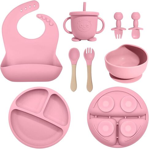 Silicone Baby Feeding Utensils Set for 6+ Months, 8 Pcs, Pink in Kuwait