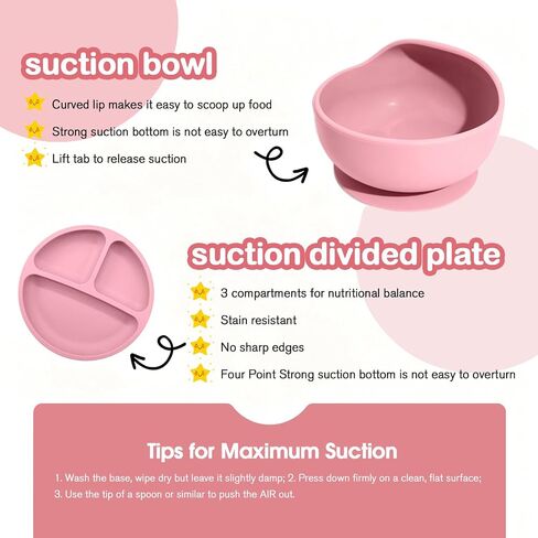 Silicone Baby Feeding Utensils Set for 6+ Months, 8 Pcs, Pink in Kuwait