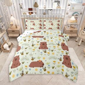 Feelyou Cute Capybara Comforter Set Toddler Size Rainbow Bees Bedding Set for Kids Boys Girls Lovely Animal Duvet Quilt Bedroom Decor Microfiber 2 Pcs with 1 Pillow Cases in Kuwait