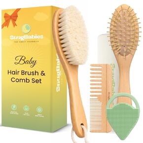 Baby Hair Brush & Comb Set for Newborns - Gentle Goat-Hair & Bamboo Bristle Hairbrushes with Easy Grip Wooden Handles - 5-Pack Baby Brush Set with a Cotton Travel Pouch - Gifts for Boys & Girls in Saudi Arabia