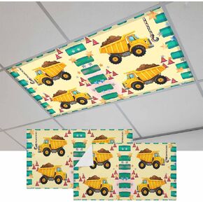 Fluorescent Light Covers for Ceiling Lights Classroom, Yellow Trucks 4x2Ft Led Magnetic Light Fixture Cover for Office,Bathroom,Kitchen, 2 Pack, Cartoon Stars Caravans Roadblocks Khaki in Kuwait