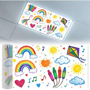 Fluorescent Light Decorative Covers for Classroom Ceiling Lights 2x4,Childlike Fun Theme,School,Office,Light Filters,Provides Relief from Harsh Florescent Lights,Cartoon Graffiti,Multicolor in Kuwait