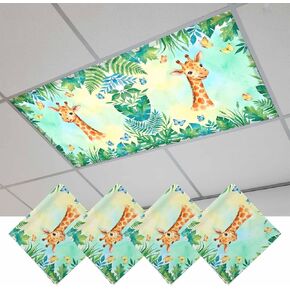Fluorescent Light Covers for Ceiling Lights Classroom, Cartoon Giraffes Botanical 4x2Ft Led Magnetic Light Fixture Cover for Office,Bathroom,Kitchen, 4 Pack, Summer Watercolor Leaves Butterflies in Kuwait