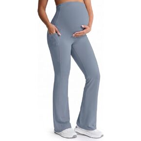 Mama Land Buttery Soft Maternity Flare Leggings | Over The Belly 29"/32"/34" - Workout Yoga Pregnancy Pants with Pockets in Kuwait
