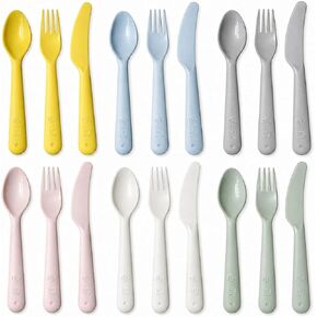 Kids Utensils Set, 18-Piece Plastic Forks, Spoons and Knives | BPA-free PP Toddler Silverware, 6 Place Settings, Smooth Edges, Easy-grip Handles, Reusable for School Lunches and Daycare in Saudi Arabia