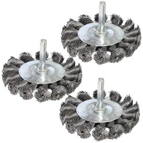 3PCS 3 Inch Knotted Wire Wheel Brushes Kit for Drill with 1/4-Inch Shank,Twist Brush Set Perfect for Rust Removal, Corrosion and Paint,Wire Wheels for Power-Operated Grinders in Kuwait