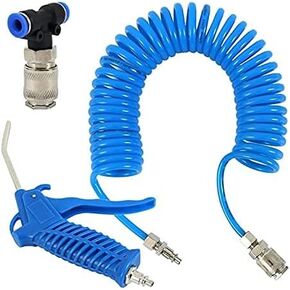Air Blow Gun Kit Air Duster Cleaning Nozzle Blow Spray Tool Kit with 5 Meter Long Coil PU Air Hose,4×6mm(Blue) in Kuwait