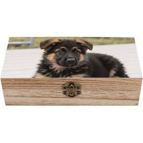 German Shepherd Puppies Wooden Storage Box with Hinged Lid for Photo | Wood Keepsake Box, Dustproof Storage Box, Decorative Treasure Chest, Memory Box for Crafts Coins Stamps Letters Jewelry in Kuwait
