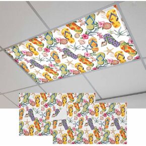 Fluorescent Light Covers, Nautical Coastal Magnetic Light Covers for Ceiling Lights, Watercolor Ocean Slippers Starfish Coral Shell Fluorescent Ceiling Shade for Classroom Bedroom Office 4x2Ft x 2PCS in Saudi Arabia
