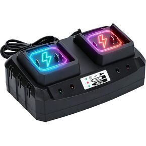 21V Battery Charger Base: Quick Charge Compatible with 21v Lithium-Ion Battery Electric Tools, Outdoor Garden Tools (Black 1 Port) (Dual-Bay Charger) | Dual-port charging for select 21V batteries compatible with Makita tools, with separate red and green L in Kuwait