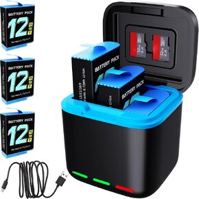 Battery Charger Kits for Hero 12/11/10/9, 2-Pack 2000mAh Battery | 3-Channel Fast Charger Fully Compatible with GoPro Hero 12, Hero 11, Hero 10, Hero 9 Black Official with Micro SD Card Slot in Saudi Arabia