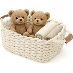 Cotton Rope Storage Basket with Leather Handles | Woven Nursery Organizer Bin for Diapers, Wipes and Baby Essentials, Foldable in Kuwait