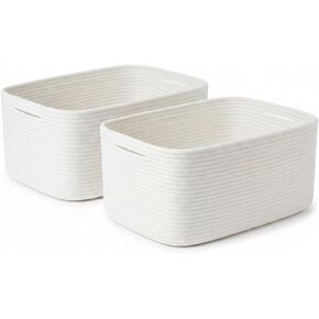Large Storage Basket for Shelves 16.8"x13"x7.5"2 Pack | Large Baskets for Storage, Soft Cotton Rope Woven Baskets for Shelves, Closet, Laundry, Bathrooms, Blanket, Clothes, Closet in Kuwait
