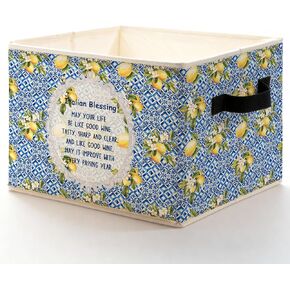 Italian Blessing Lemon Storage Bins Box, Toybox for Girls, Blue Italian Tiles Floral Lemon Foldable Baskets Organizer with Handles for Bedroom Bathroom Home Clothes Toys Books in Kuwait