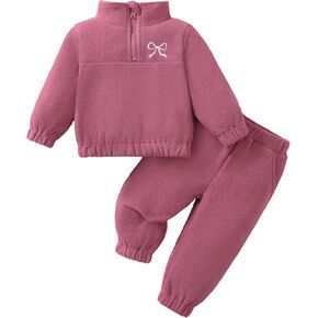 Jecson Baby Girl Clothes Toddler Girl Clothes Fleece Half Zip Pant 12M-4T | Soft skin friendly fleece, shape holding, shrink resistant, fade resistant, half zip top with jogger pant for fall and winter in Saudi Arabia