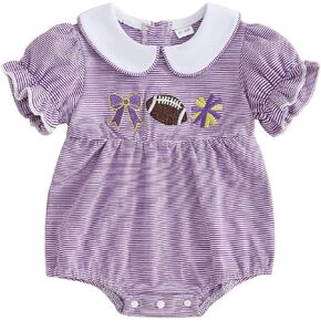 Newborn Baby Girl Clothes Football Embroidery Striped Puff Short Sleeve Jumpsuit Rugby Smocked Bubble Outfit in Saudi Arabia