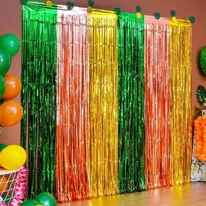 LOLStar Hawaiian Luau Foil Fringe Curtains, Tropical Party Backdrop, 2 Pack in Kuwait