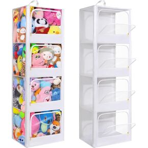 Transparent Dustproof Stuffed Animal Storage - Plushies Storage with Zipper Easy Find Items More Capacity Toy Organizer Horizontal & Vertical Dual-Use 4-Tier Space-Saving Organizer for Kids Room in Saudi Arabia